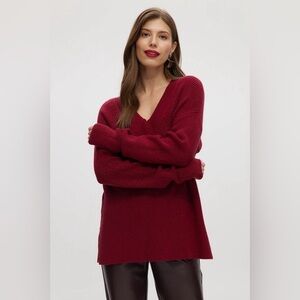 Hiliary Radley Womens Red Sparkle V-Neck Sweater Size M Mature Stretch Office